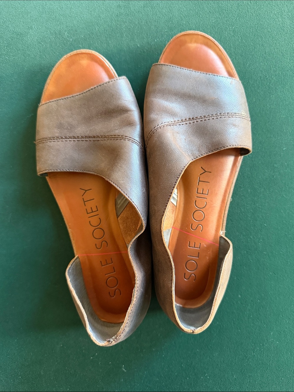 Sole Society Two-Tone Brown Leather Slide Flats